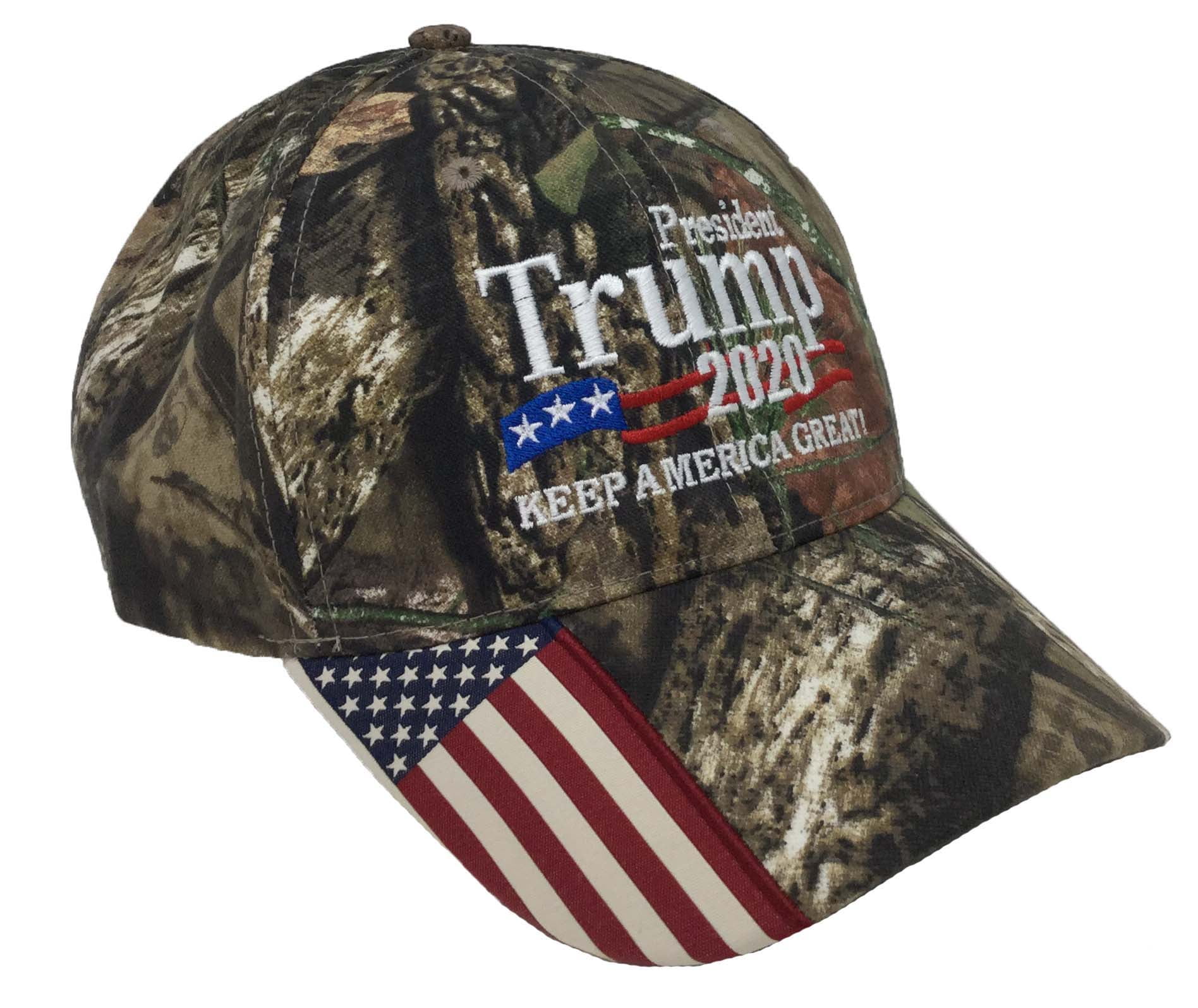 Donald Trump 2020 Hat Camo with American Flag Embroidered Mossy Oak 