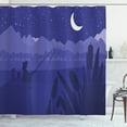 thumbnail image 1 of Night Ocean Shower Curtain, Fisherman with Fishing Rod on River Bridge, Fabric Bathroom Set with Hooks, 69W X 70L Inches, Dark Lavender Dark Ceil Blue and Lavender Blue, by Ambesonne, 1 of 2