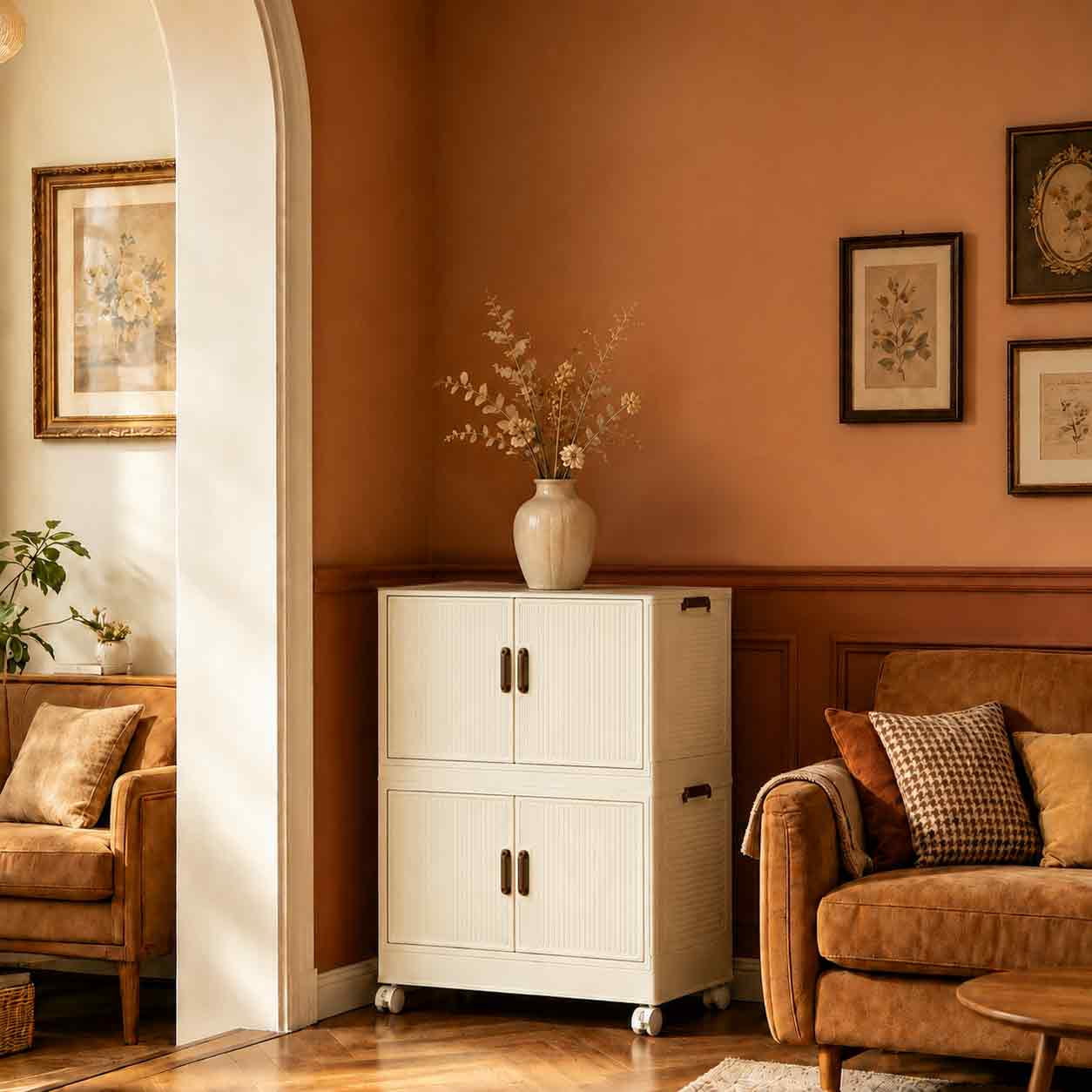 4 Tier Large Foldable Storage Cabinet with Wheels, Stackable Organizer Box for Kitchen Bathroom Bedroom Garage