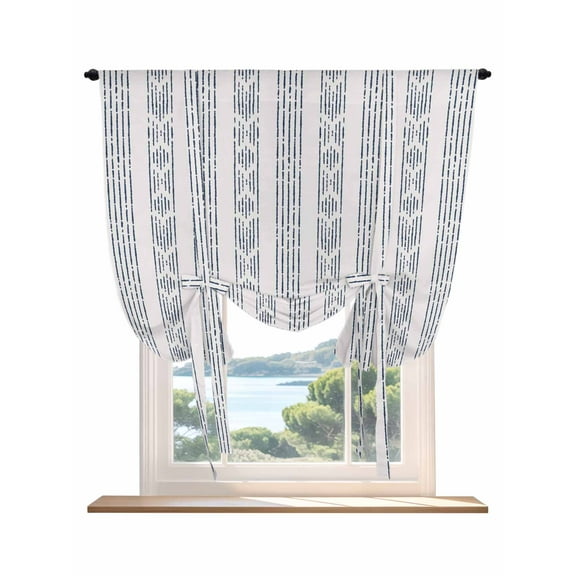 Navy Blue Stripe Tie Up Curtains for Windows 45 Inch Length Balloon Curtains Kitchen Adjustable Balloon Window Shade Modern Abstract Vertical Stripes Beige Tie Up Bathroom Curtain Window 34"x45"