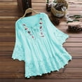 thumbnail image 2 of AherBiu Womens Tops Dressy Casual Blouse Crochet Lace Keyhole Round Neck 3/4 Sleeve Ruffle Boho Shirts Summer Tops, 2 of 8