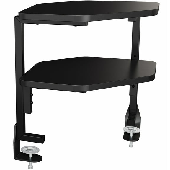 VIVO Black Corner Clamp-on 17" Above or Below Desk 2-Tier Shelving Organizer