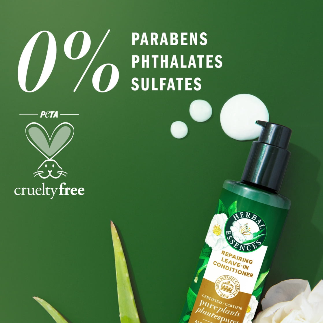 Herbal Essences Leave in Conditioner, Aloe and Camellia Flower Oil, Certified Pure Plants, 7.6 fl oz