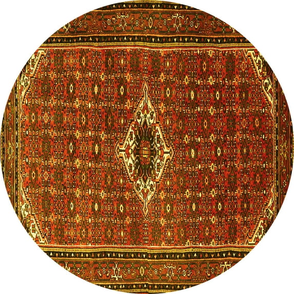 Ahgly Company Machine Washable Indoor Round Persian Yellow Traditional Area Rugs, 6' Round