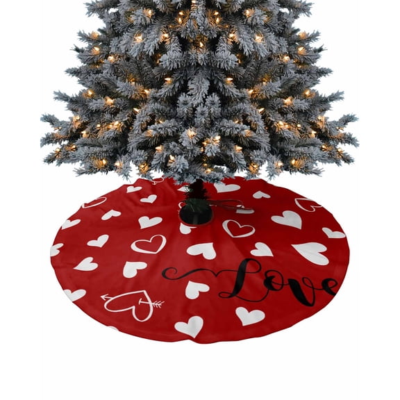 Red Love Heart Valentine's Day Christmas Tree Skirt 48 Inches Large Christmas Skirt Tree, Love Watercolor Tree Skirt Christmas Decorations for Fireplace Party Holidays Indoor Outdoor