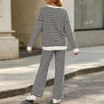thumbnail image 6 of Enjoytime Lounge Sets for Women Striped V Neck Long Sleeve Top Wide Leg Pants 2 Piece Outfits Soft Loose Casual Plus Size Matching Set, 6 of 6