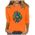 thumbnail image 1 of Dadaria Hauts Femme Chemise Orange Manches 3/4 T-Shirt Col Rond Grande Taille Tee Été Chandail Blouses 2TG, 1 of 5