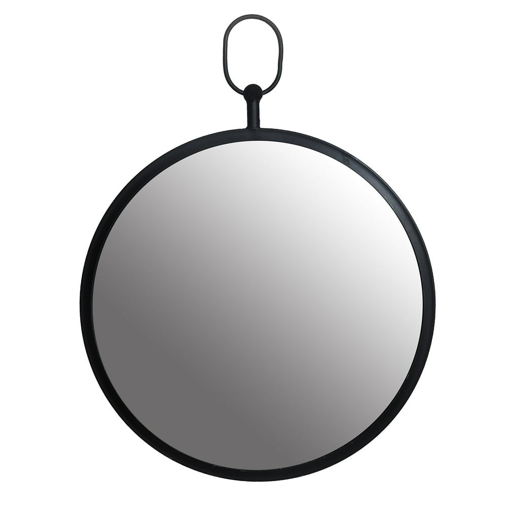 Black Round Wall Mirror with Decorative Handle