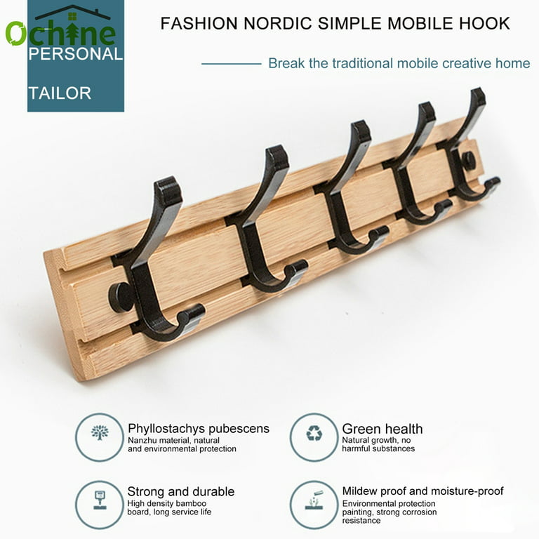 Solid Wood Coat Hook Wall-mounted Clothes Hanger Bedroom Accessories  No-drilling Bamboo Porch Hat Strong Adhesive Storage Hook