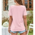 thumbnail image 5 of Rawiri Women Hollow Out Top Vintage Pattern Short Sleeve Pure Color Breathable Casual Pullover Pink M, 5 of 7