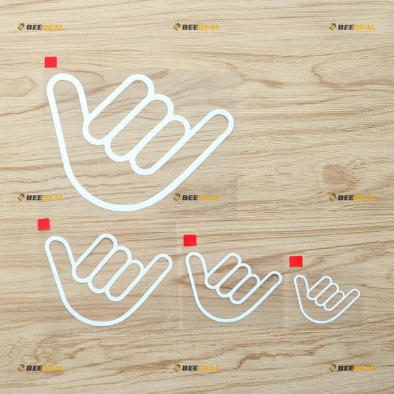 Shaka Sign Hang Loose Decal Sticker Vinyl Hawaii Hawaiian - 4 Pack White, 2 Inches, 3 Inches, 4 Inches, 6 Inches - No Background Die Cut for Car Boat Laptop Cup Phone