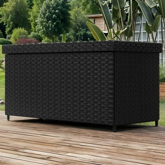 ONBRILL 158 Gallon Deck Box - All Weather Wicker Outdoor Storage With Lid