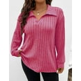 thumbnail image 2 of Women Plus Top 5XL Sweater Top Loose Pullover Lady Top Long Sleeve Daily Autumn Sweater Turndown Collar Casual Striped Cogild, 2 of 4