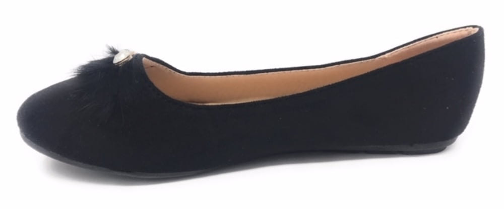 Victoria K Women's Faux Fur With Rhinestone Ballerina Flats