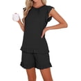 thumbnail image 1 of INSPIRAR CHIC Conjuntos de Pijamas de Dos Piezas para Mujeres con Mangas de Volantes y Pantalones Cortos L Negro, 1 of 5