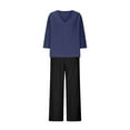 thumbnail image 5 of Enjoytime Lounge Sets for Women Solid Color V-Neck Long Sleeve Tops Wide Leg Pants Loungewear 2025 Travel Vacation 2 Piece Outfits Navy L, 5 of 5