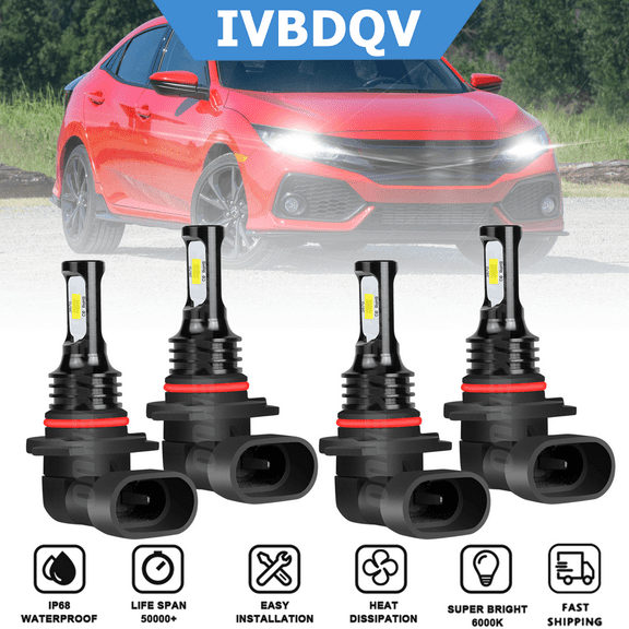 9005 9006 LED Headlights Combo For Honda Civic 2004-2013 High Low Beam Bulbs Kit 4Pcs 50W 6000K White
