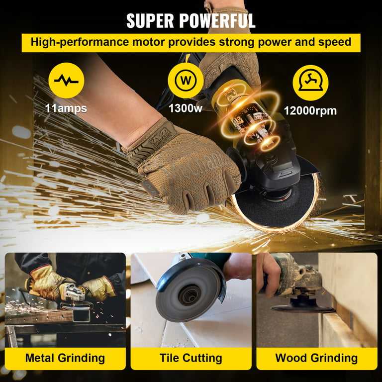 VEVOR Angle Grinder, 4-1/2 Inch Powerful Grinder Tool 11Amp Power Grinder  with Paddle Switch and 360° Rotational Guard, 12000rpm Power Angle Grinders