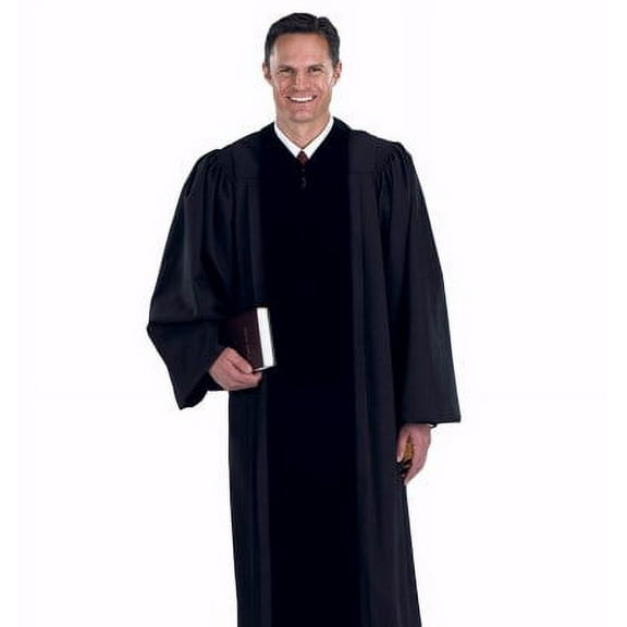Black Pulpit Robe With Velvet Panel, 59 In.