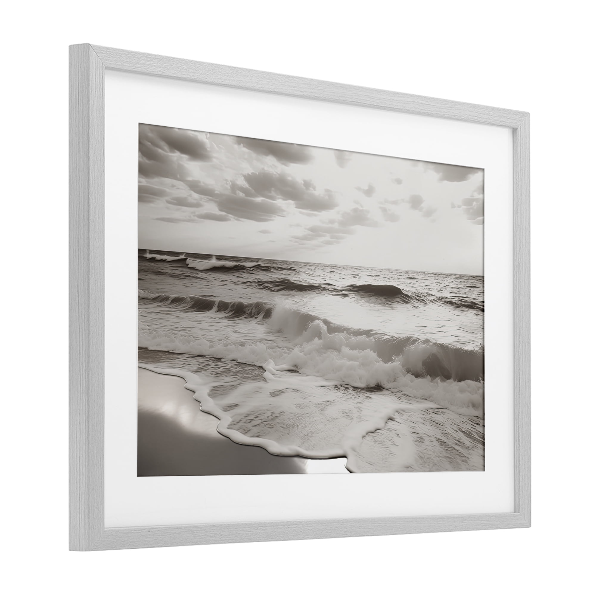 Beach View Reverie Gray Framed Print Under Glass, design by Decent Exposures