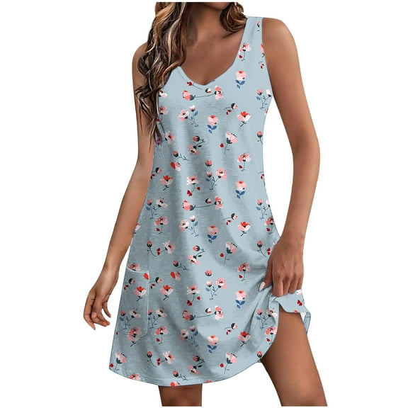 ZQUUVOU Women's Casual Summer Dress Sleeveless Floral Mini Round Neck Beach Dress Multicolor