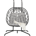 thumbnail image 2 of LEGAHOME 2-Person Wicker Egg Chair, Double Rattan Egg Chair with Stand and Removable Cushion, Outdoor Indoor Swing Hammock Chair Hanging Basket Chair for Patio Balcony Porch, Light Gray, 2 of 9