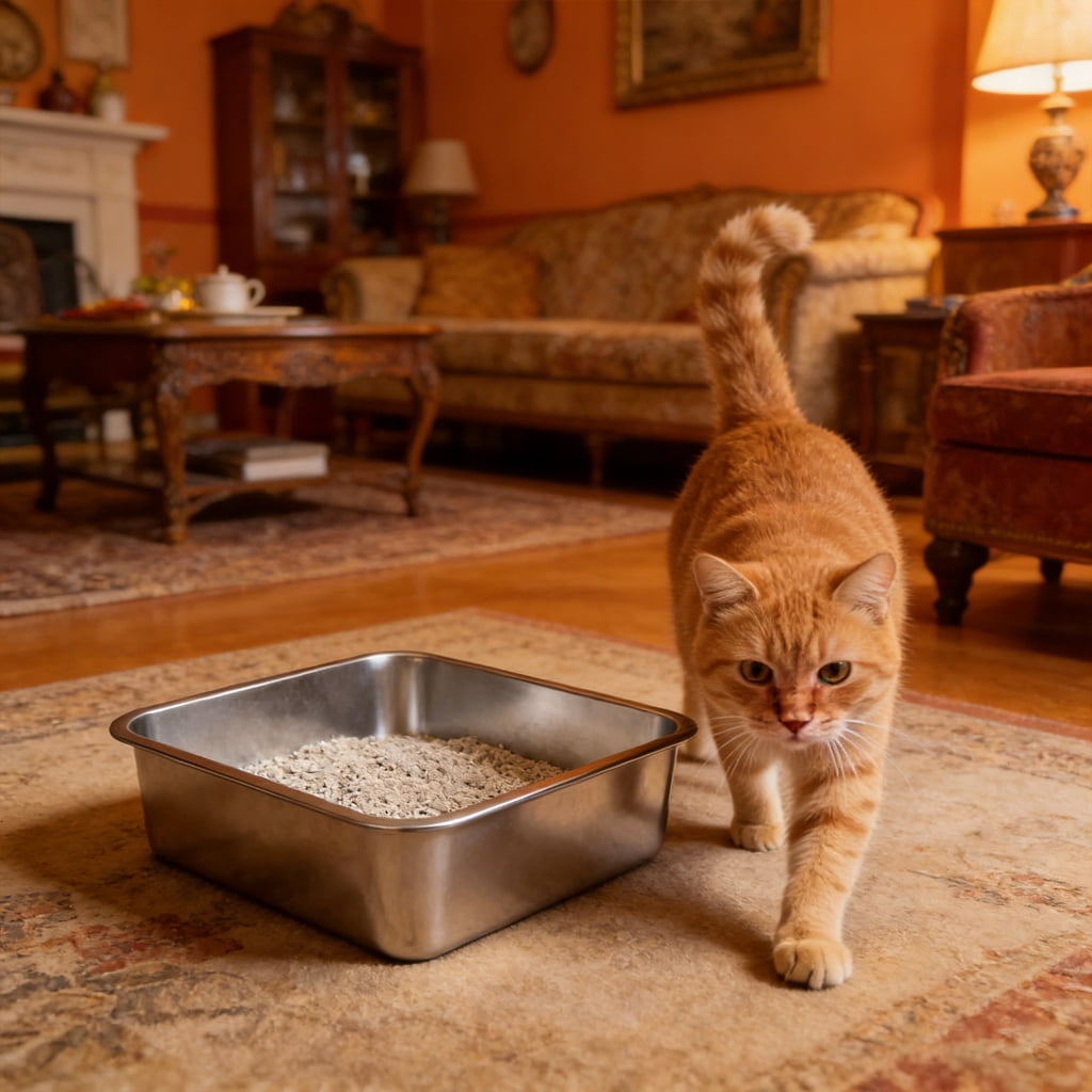 AOOOWER Cats Litter Box Stainless Steel High Side Height Smooth Surfaces Metal Pans