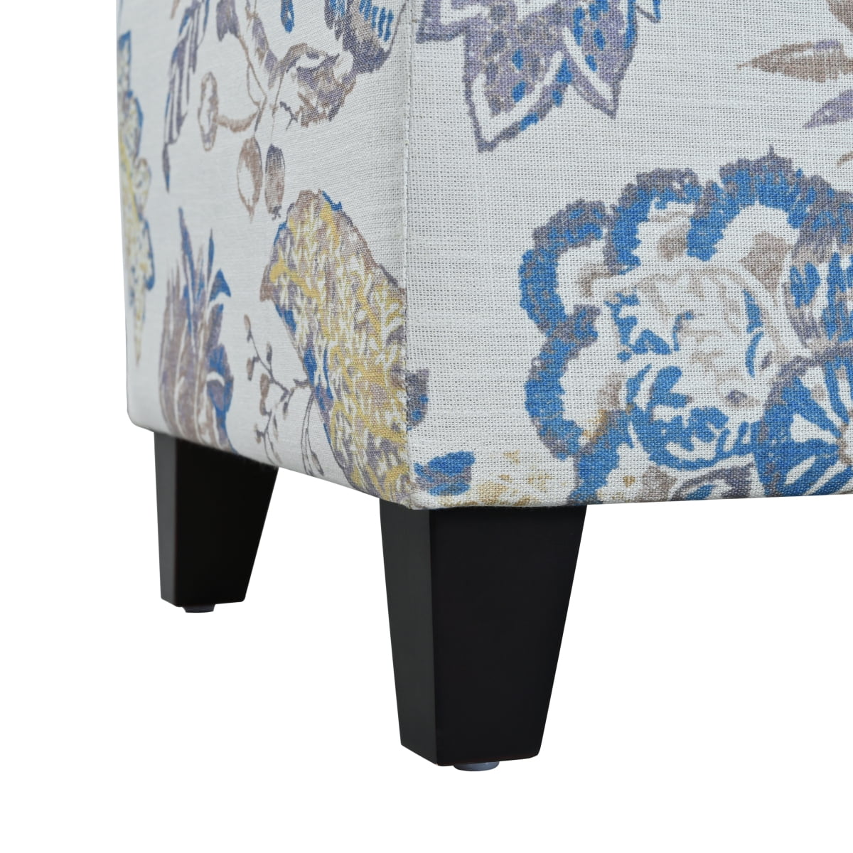 Miekor Furniture Luxury Storage Ottoman with Floral Patterned Fabric, Soft-Close Hinges, Multi-Functional Footrest & Seat for Living Room, Bedroom - Hidden Compartment for Blankets/Pillows No0664