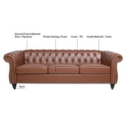 3 Seater Chesterfield Faux Leather Sofa, Button Tufted Couch With Nailhead Trim Rolled Arms for Living Room Office