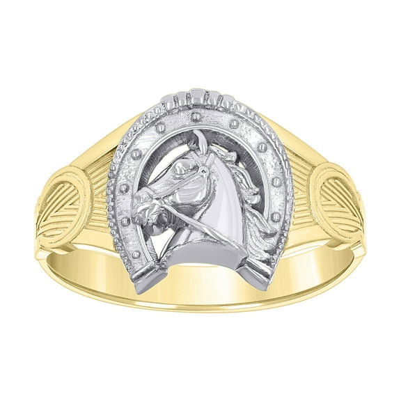 10kt Real Two-tone Gold Womens Horse Head Horseshoe Good Luck Ring