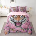 thumbnail image 2 of Homewish Cartoon Tiger Print Bedding Comforter Set 7pcs, Chinese Embroidery Artwork King Bedding Sets, Pink Old Fashion Reversible Bed Sheets, Breathable Home Decor, 2 of 7