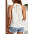thumbnail image 4 of Women's Beige Frenchy Lace Trim Textured Halter Tank Top, 4 of 7