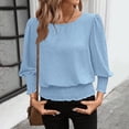 thumbnail image 7 of thefmos Women's Fall Long Sleeve Ruffle Blouses Round Neck Smocked Pullover Tops Casual Basic Tshirt Solid Dressy Cute Winter Fashion Tops, Light Blue 2XL, 7 of 7