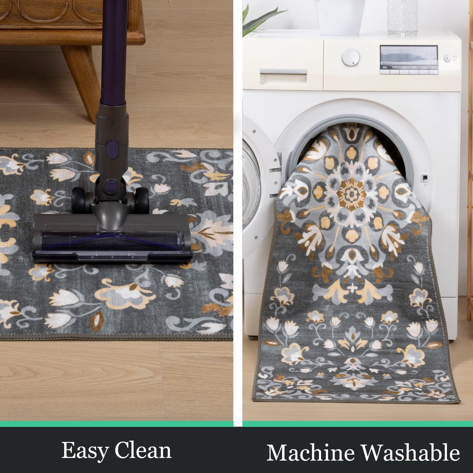 Findosom 3pcs Washable Kitchen Rug Set,Non-Slip Floral Boho Kitchen Mats Kitchen Runner Rug Floor Carpet for Hardwood Floor,Sink,Entryway,Bathroom,Home Decor,20"x32"+20"x48"+20"x59"