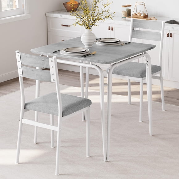 QinaQin Juego de comedor para 2 personas de 29.1 pulgadas, con mesa y 2 sillas tapizadas, cubierta MDF gruesa y estilo farmhouse, ideal para cocina o departamento