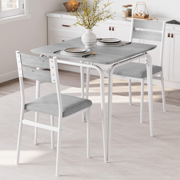 QinaQin Juego de comedor para 2 personas de 29.1 pulgadas, con mesa y 2 sillas tapizadas, cubierta MDF gruesa y estilo farmhouse, ideal para cocina o departamento
