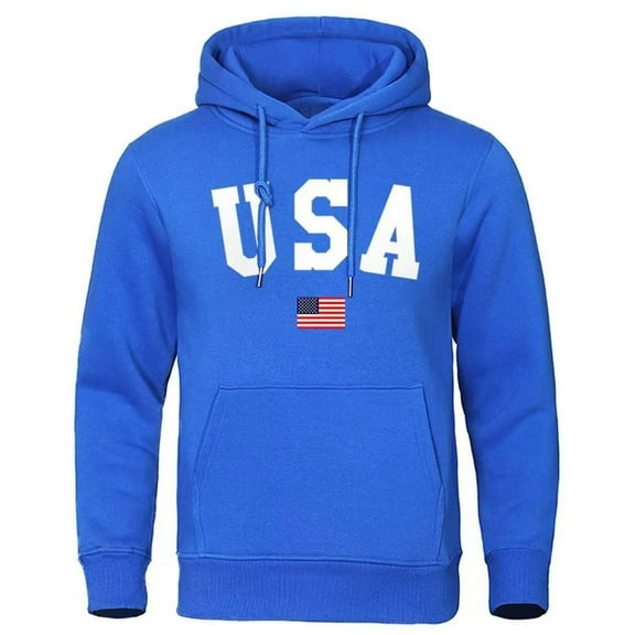 CONFREE Men's Hoodies Usa Flag Letter Prints Hoodies For Men Graphic Long Sleeve Casual Pullover Hooded Sweatshirts With Pockets