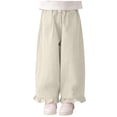 thumbnail image 2 of hengsof Girls Spring Summer Solid Elastic Waist Casual Pants Cute Ruffle Hem Cotton Loose Comfortable Long Pants for 2-14 Years Kids, 2 of 7