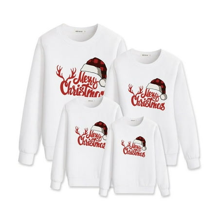

wsevypo Matching Family Christmas Sweatshirts Casual Long Sleeve Letter Hat Print Pullover Tops for Kids Adults