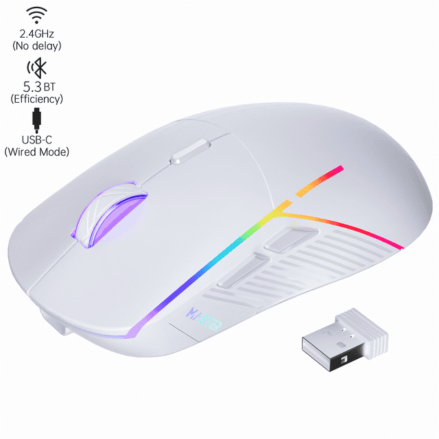 FFN Mouse Inalámbrico para Juegos,24000dpi Ajustable,6 Botones Programables,Batería de 75h,3 Modos 2.4GHz/Bluetooth 5.3/USB-C con Cable, Recargable Gamer Mice para PC,Mac,Computadora,Laptop,Tableta-b
