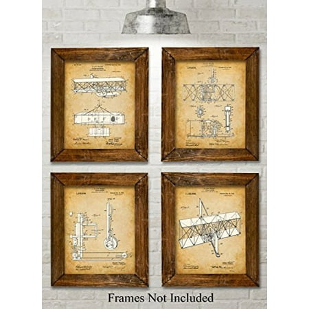 Brothers Signed Photo Original Wright Brothers Patent Art Prints - Set of Four Photos (8x10) Unframed - Great Gift for Pilots ()