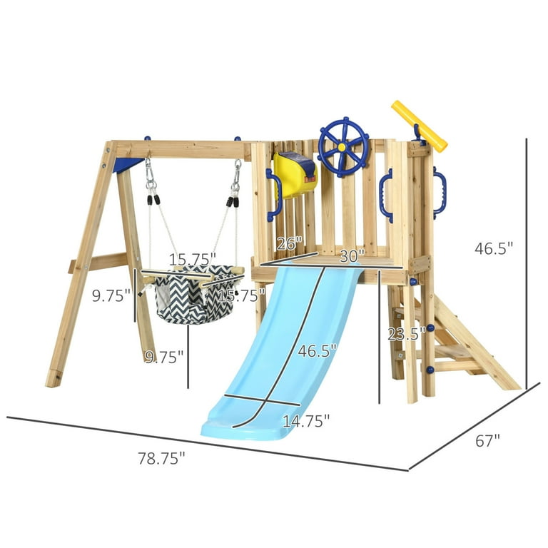 3-in-1 Wooden Swing Set for Backyard, Outdoor Playset with Baby