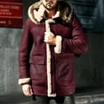 thumbnail image 2 of hopeusince Men's Winter Warm Faux Shearling Lapel Hooded Thicken Long Coats Outwear Pockets Motorcycle Biker Jackets Overcoat Wine XXL, 2 of 3