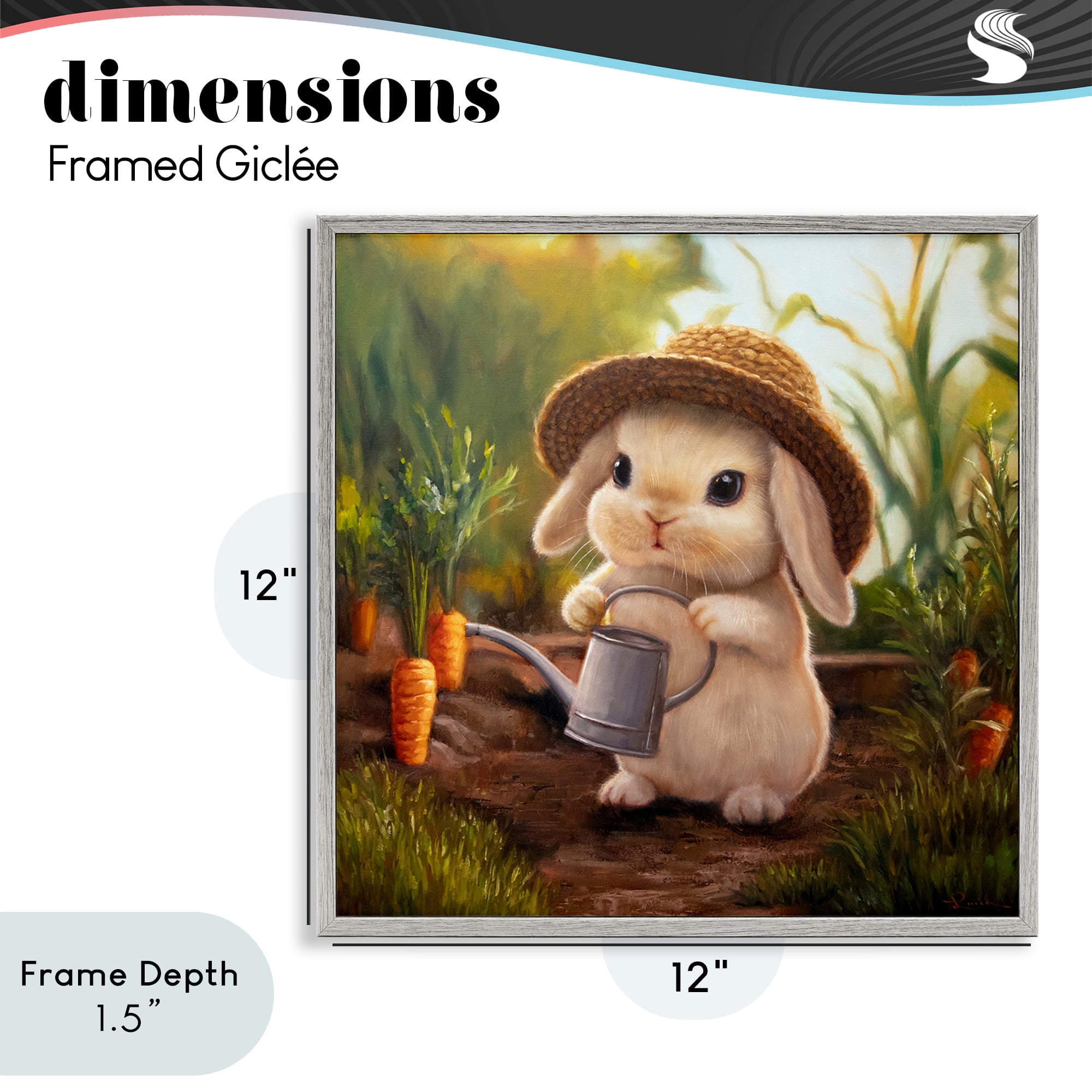 Stupell Industries Bunny with Carrot Garden Gray Framed Giclee Art, design by Lucia Heffernan
