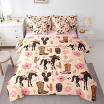 Feelyou Tribal Cowgirl Horse Bedding Comforter Set 7pcs, Blossoms Cactus King Bedding Sets
