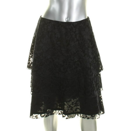 MSK Womens Lace Overlay Mid-Calf Tiered Skirt