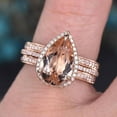 thumbnail image 3 of JeenMata Superb 1.5 Carat Pear Cut lab created morganite and Moissanite Halo Trio Wedding Ring Set in Rose Gold, 3 of 6