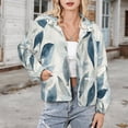 thumbnail image 3 of Jackets for Women Winter Coat Jackets Flannel Stand Collar Jacket(Blue Watercolor Leaf Pattern,Size:S-4XL), 3 of 7