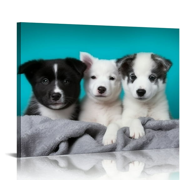 JRXY Canvas Wall Art Cute Dog Pictures Poster Print Animal Prints Wall Decor With Framed 20x16in