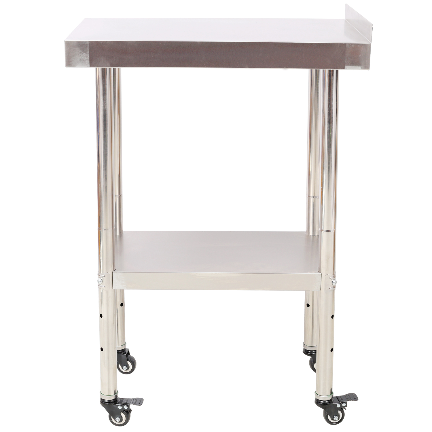 Lisonu 24x15 Inch Stainless Steel Prep Table, Heavy Duty Commercial Work Table with Backsplash, Adjustable Undershelf and Locking Casters for Kitchen, Restaurant, Garage